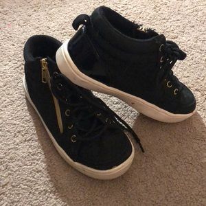 Black high top girls sneakers with gold zipper
